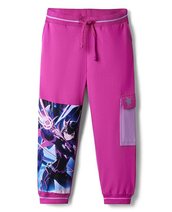 Pine Kids Cotton Knit Full Length Lounge Pant With Anime Character Print - Pink
