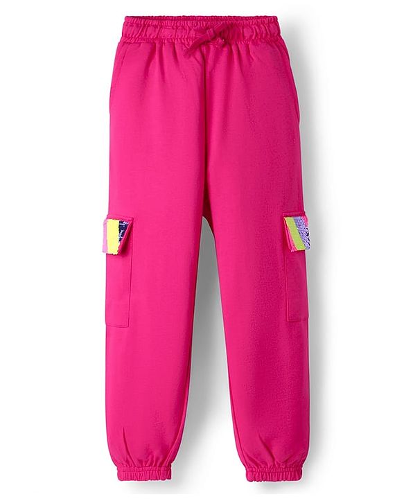 Pine Kids Cotton Knit Full Length Lounge Pant with Sequin Detailing - Dark Pink