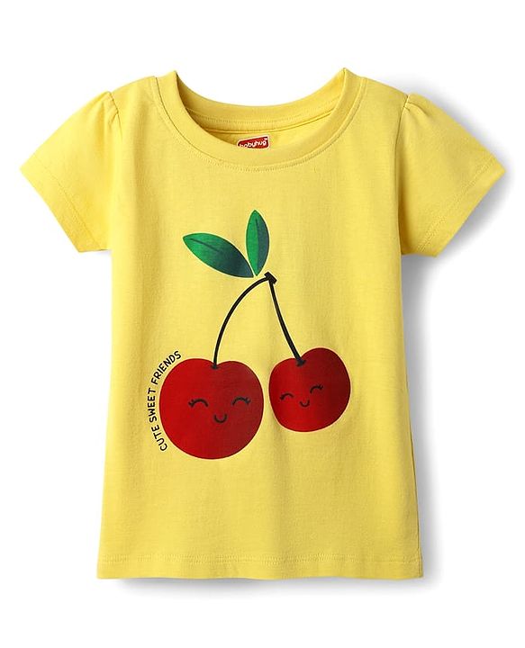 Babyhug  Cotton Knit Half Sleeves Capri Night Suit with Cherry Print - Yellow