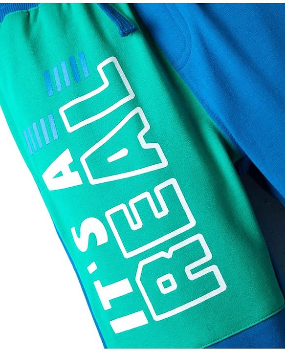 Pine Kids Cotton Knit Full Length Colourblock Lounge Pants - Emerald Green & Blue