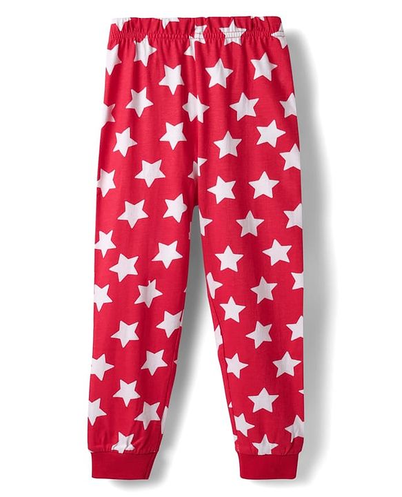 Babyhug Cotton Knit Half Sleeves Night Suit With Text & Star Print - Red