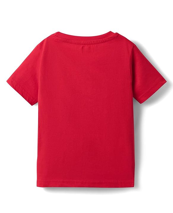 Babyhug Cotton Knit Half Sleeves Night Suit With Text & Star Print - Red