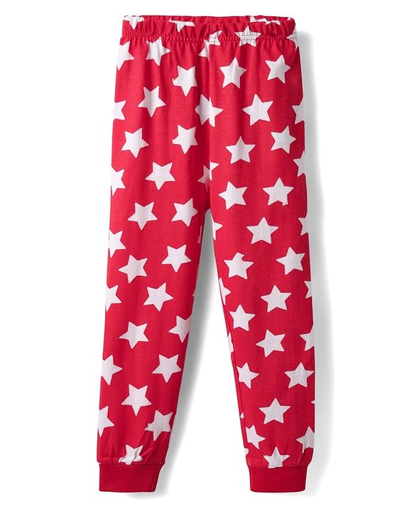 Babyhug Cotton Knit Half Sleeves Night Suit With Text & Star Print - Red