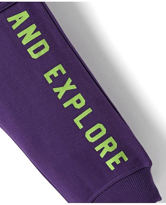 Pine Kids Cotton Knit Full Length Lounge Pant with Text Print - Purple
