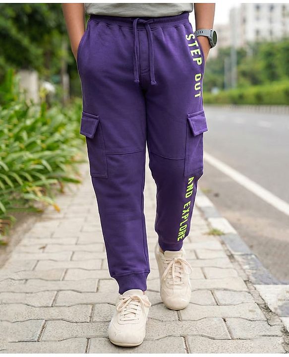 Pine Kids Cotton Knit Full Length Lounge Pant with Text Print - Purple