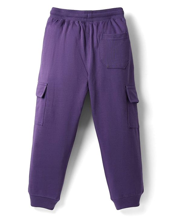 Pine Kids Cotton Knit Full Length Lounge Pant with Text Print - Purple