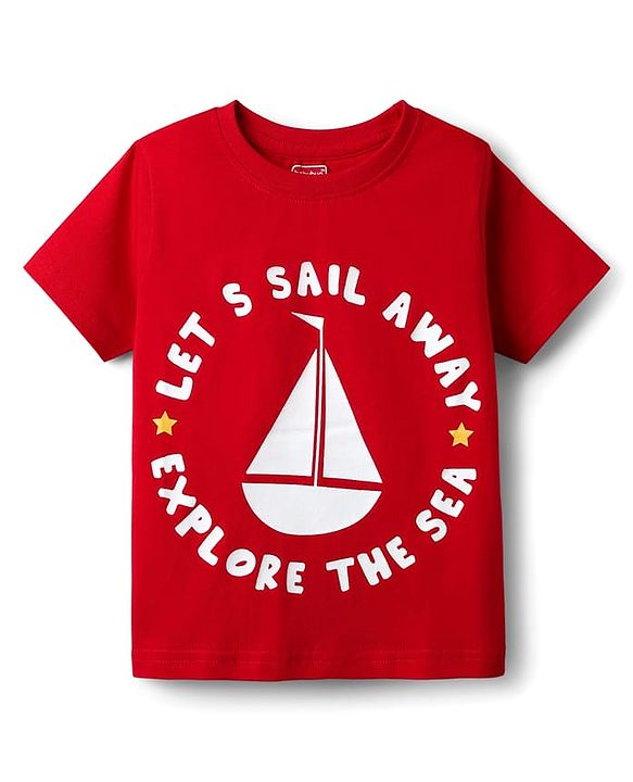 Babyhug Cotton Knit Half Sleeves Night Suit with Nautical Theme Print - Red