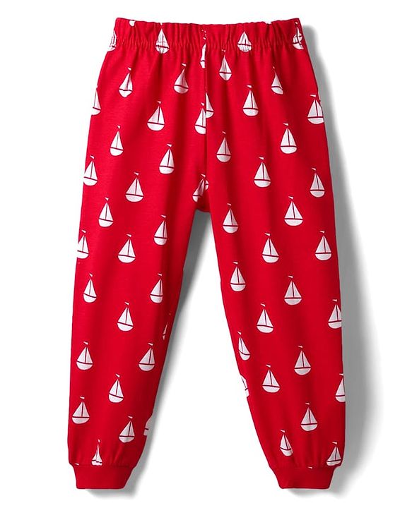 Babyhug Cotton Knit Half Sleeves Night Suit with Nautical Theme Print - Red