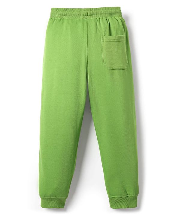 Pine Kids Cotton Knit Full Length Lounge Pants With Brooklyn Text Print - Green