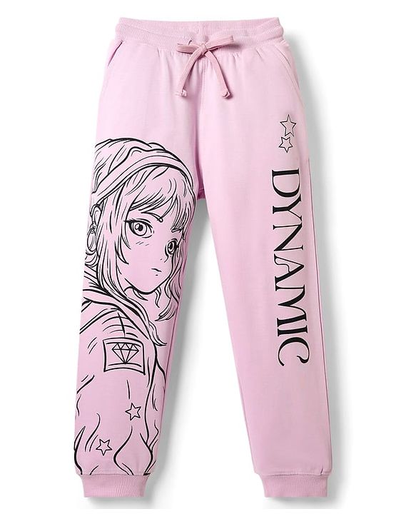 Pine Kids Cotton Knit Full Length Lounge Pant With Anime Print - Pink
