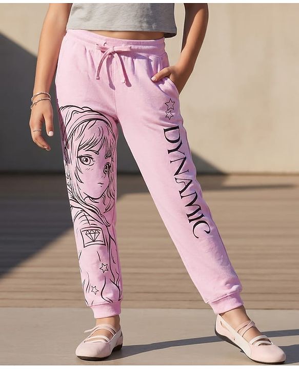 Pine Kids Cotton Knit Full Length Lounge Pant With Anime Print - Pink