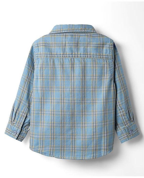 Babyhug Cotton Woven Full Sleeves Shirt & Trouser Set with Bow & Checks - Light Blue & Khaki