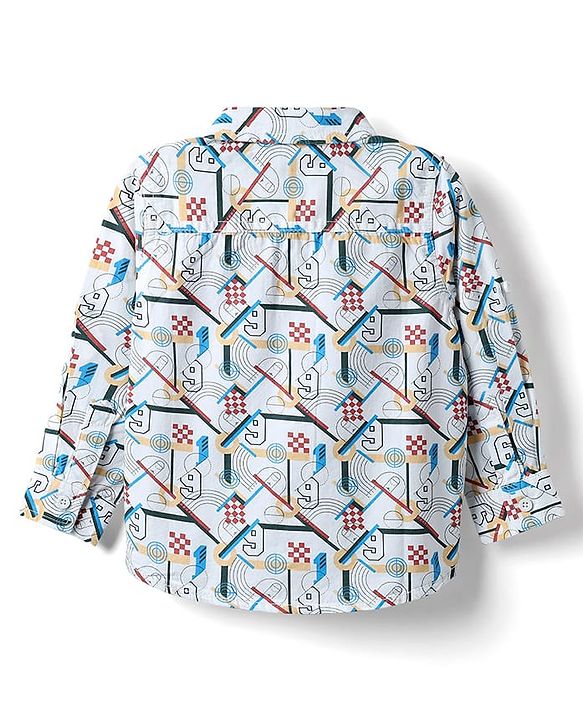Babyhug Cotton Woven Full Sleeves Printed Shirt & Trouser Set - White & Red