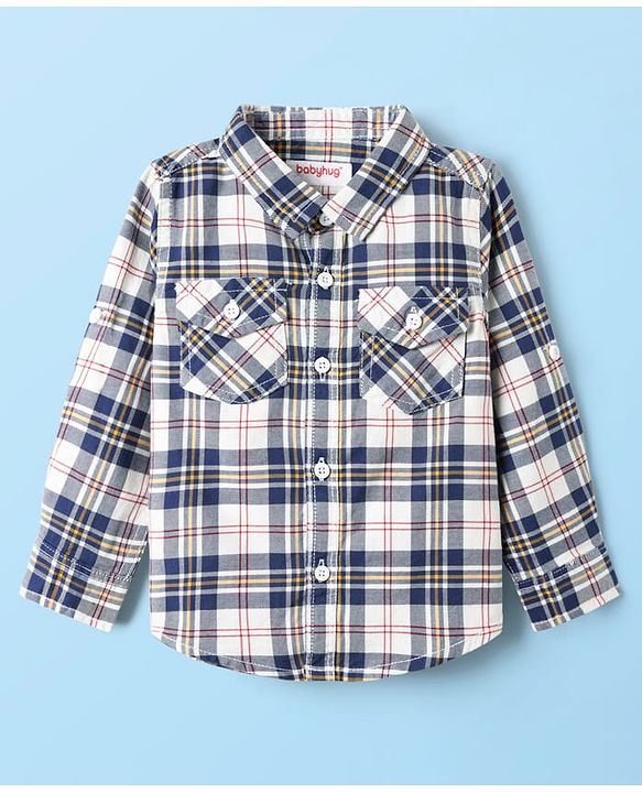 Babyhug Cotton Woven Full Sleeves Shirt & Jeans Set with Checks - Blue