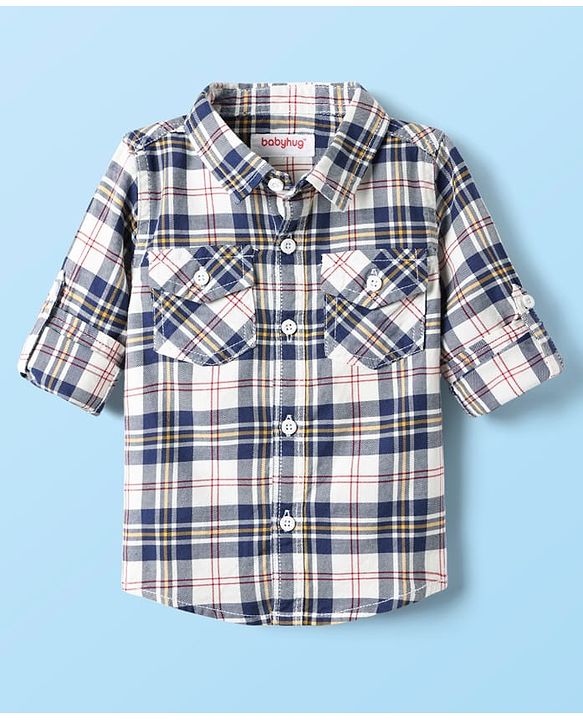 Babyhug Cotton Woven Full Sleeves Shirt & Jeans Set with Checks - Blue