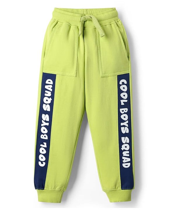 Pine Kids Cotton Knit Full Length Lounge Pant With Text Print - Lime Green