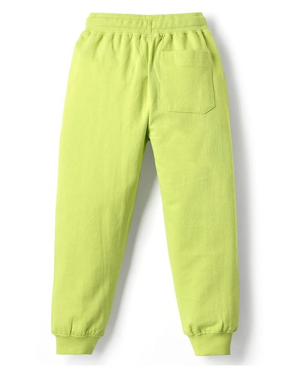 Pine Kids Cotton Knit Full Length Lounge Pant With Text Print - Lime Green