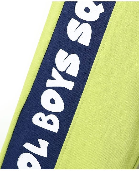 Pine Kids Cotton Knit Full Length Lounge Pant With Text Print - Lime Green