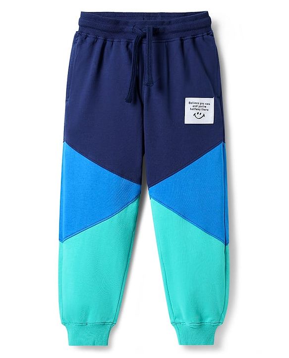 Pine Kids Cotton Knit Full Length Lounge Pants with Cut & Sew Design - Blue