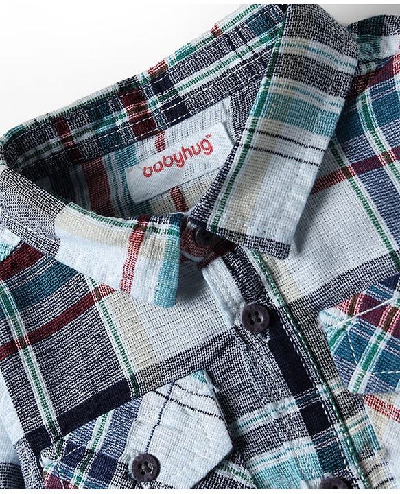 Babyhug Cotton Woven Full Sleeves Checkered Shirt & Denim Jeans Set - Navy Blue