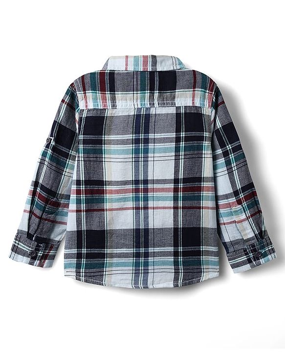 Babyhug Cotton Woven Full Sleeves Checkered Shirt & Denim Jeans Set - Navy Blue