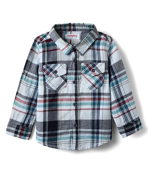 Babyhug Cotton Woven Full Sleeves Checkered Shirt & Denim Jeans Set - Navy Blue