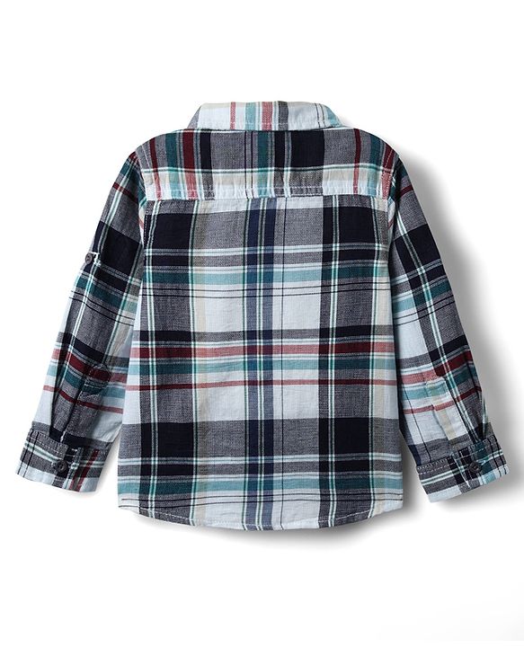Babyhug Cotton Woven Full Sleeves Checkered Shirt & Denim Jeans Set - Navy Blue