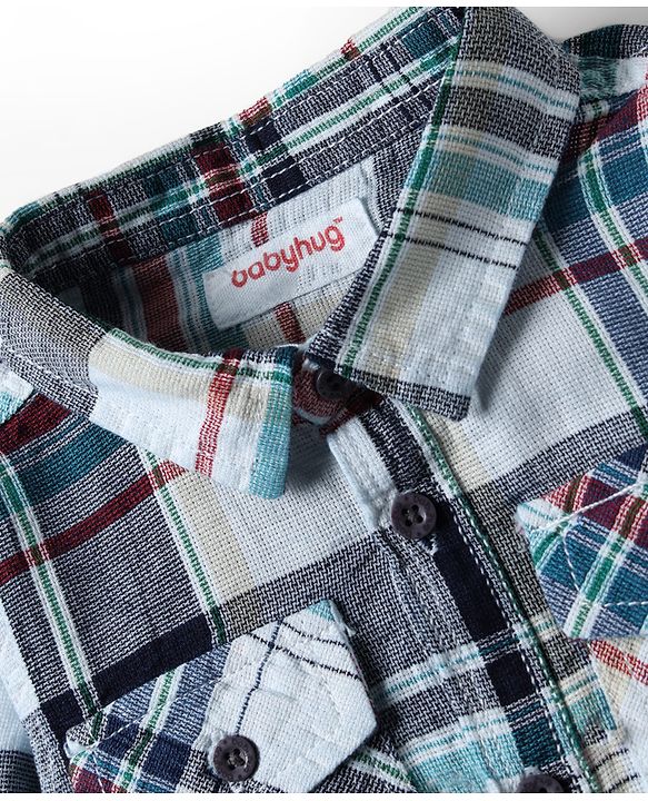 Babyhug Cotton Woven Full Sleeves Checkered Shirt & Denim Jeans Set - Navy Blue