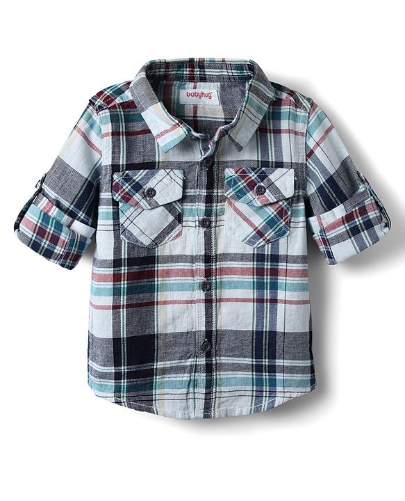 Babyhug Cotton Woven Full Sleeves Checkered Shirt & Denim Jeans Set - Navy Blue