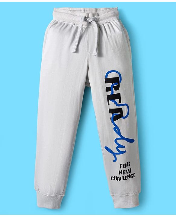 Pine Kids Cotton Knit Full Length Lounge Pant with Text Print - Grey