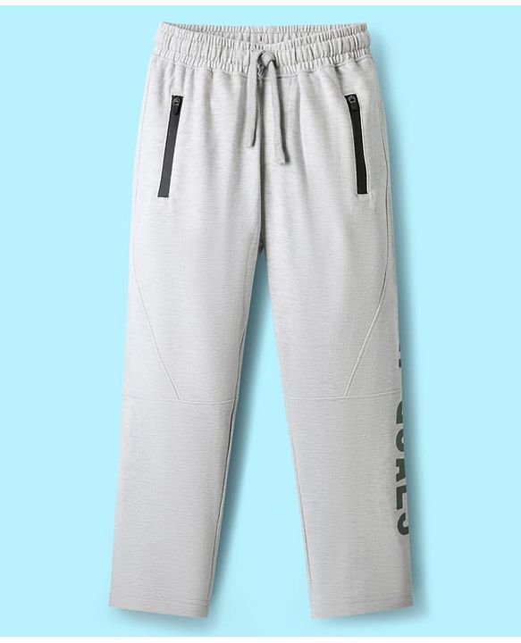 Pine Kids Cotton Knit Full Length Lounge Pants With New Goals Text Print - Grey