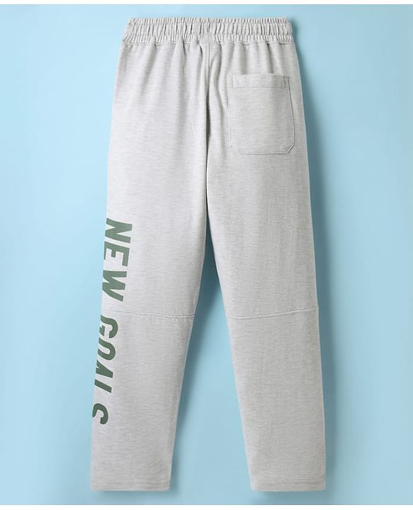 Pine Kids Cotton Knit Full Length Lounge Pants With New Goals Text Print - Grey