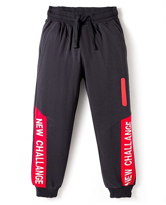 Pine Kids Cotton Knit Full Length Lounge Pant with Text Print - Navy Blue