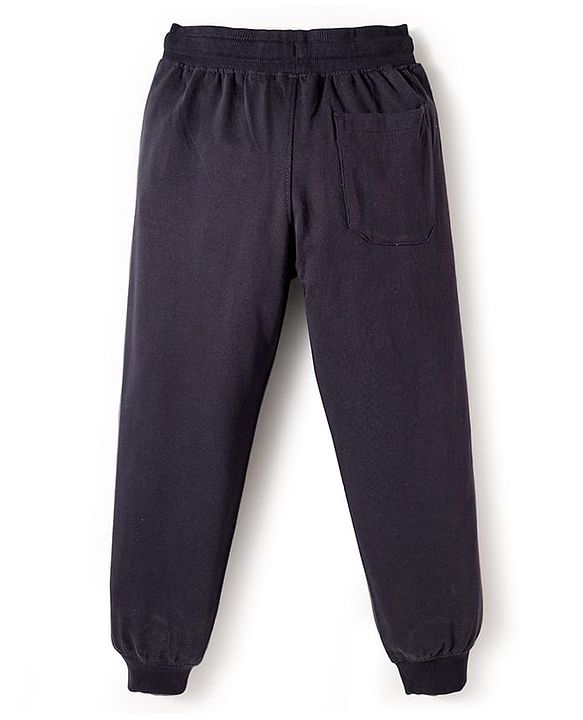 Pine Kids Cotton Knit Full Length Lounge Pant with Text Print - Navy Blue