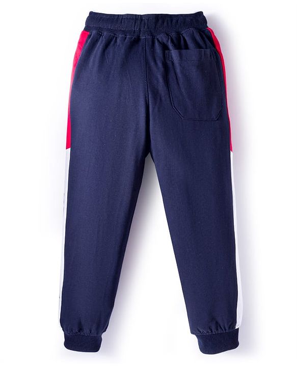 Pine Kids Cotton Knit Full Length Lounge Pant with Text Print - Navy Blue