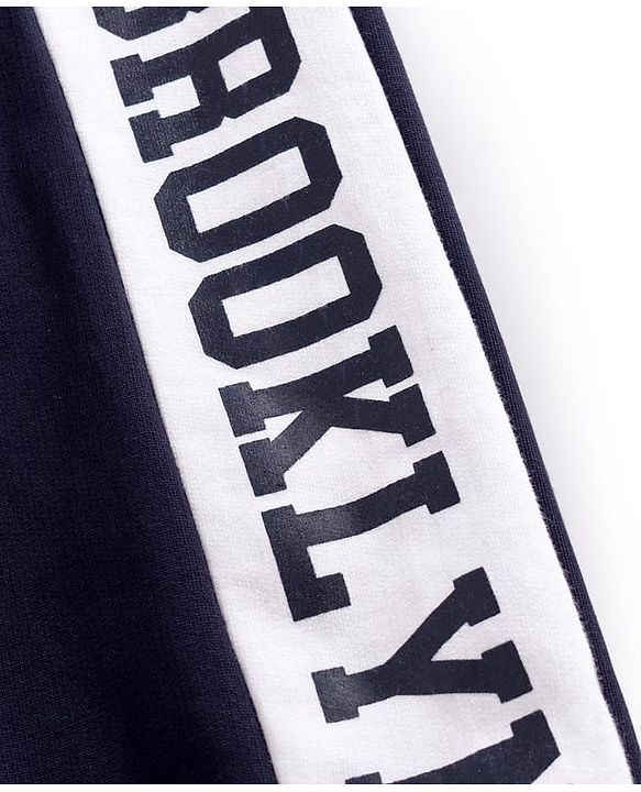 Pine Kids Cotton Knit Full Length Lounge Pant with Text Print - Navy Blue