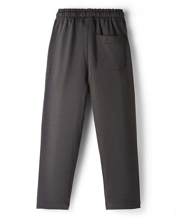 Pine Kids Cotton Knit Full Length Track Pant With New Goals Text Print - Black
