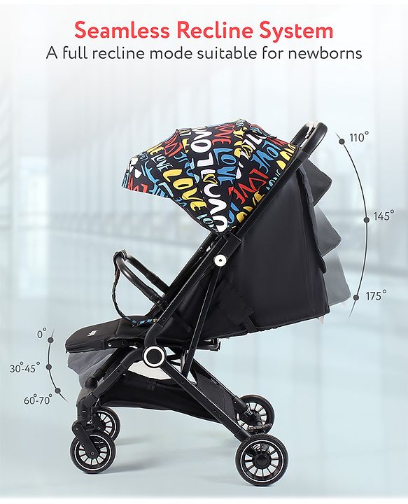 Babyhug Portable Baby Stroller with One-hand Z Compact Fold - Black| Pram for Newborn| Concealed Linked Brake| Swivel Wheels| 5 point Safety Harness| Air Cabin Friendly|