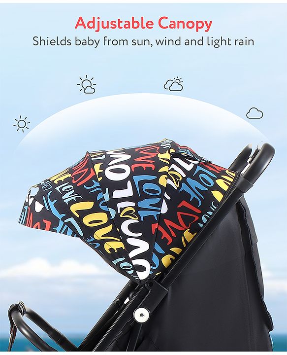 Babyhug Portable Baby Stroller with One-hand Z Compact Fold - Black| Pram for Newborn| Concealed Linked Brake| Swivel Wheels| 5 point Safety Harness| Air Cabin Friendly|