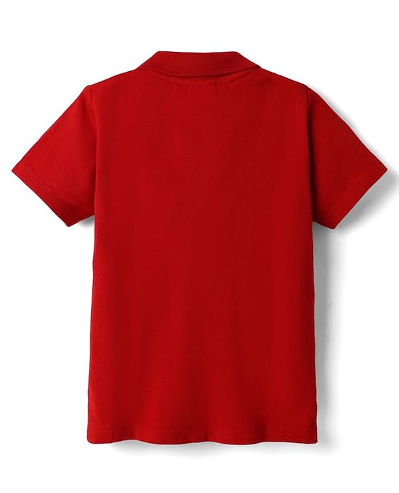 Babyhug 100% Cotton Knit Half Sleeves Polo T-Shirt with Bear Print - Red