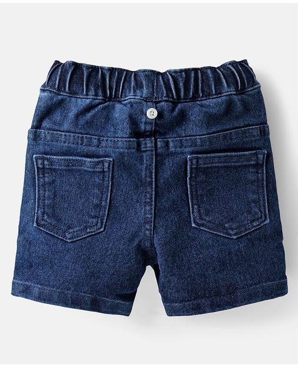 Babyhug Disney Single Jersey Knit Half Sleeves Polo T-Shirt & Denim Shorts Set with Suspender & Winnie the Pooh Graphics - Navy Blue & White