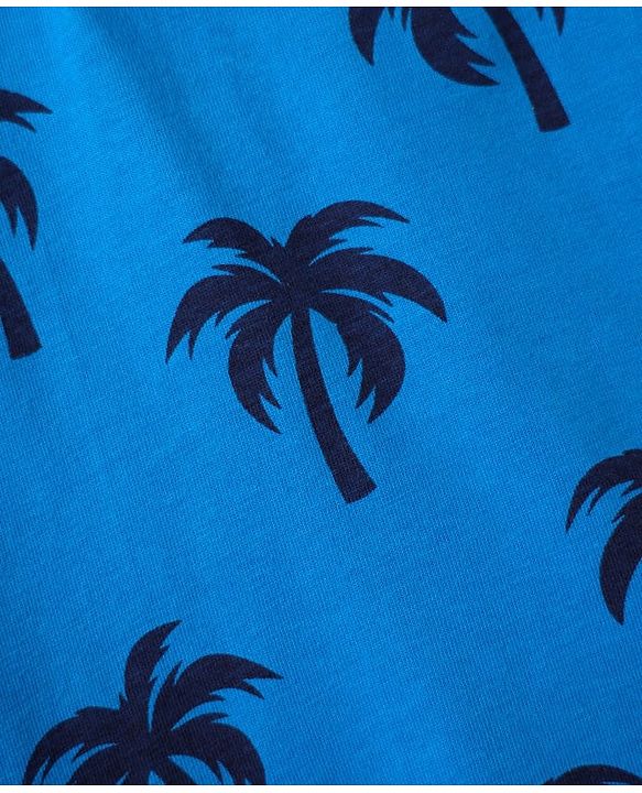 Babyhug 100% Cotton Knit Polo T-Shirt with Coconut Tree Print - Blue