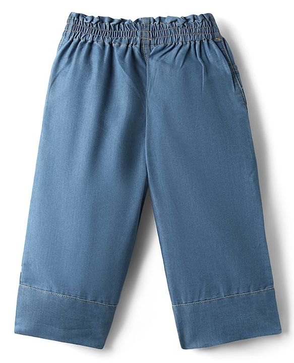 Babyhug Disney Denim Knit Full Length Jeans With Minnie Mouse Graphics - Light Blue