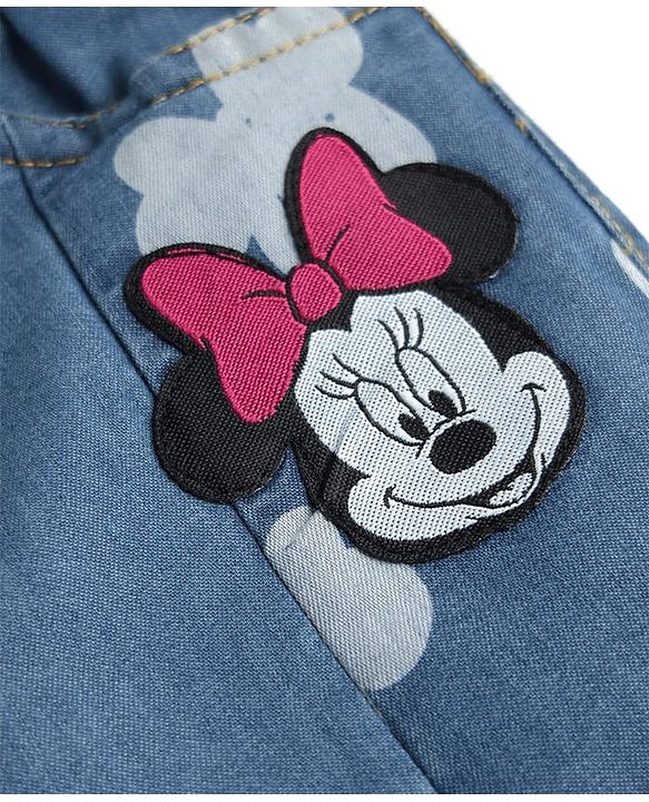 Babyhug Disney Denim Knit Full Length Jeans With Minnie Mouse Graphics - Light Blue