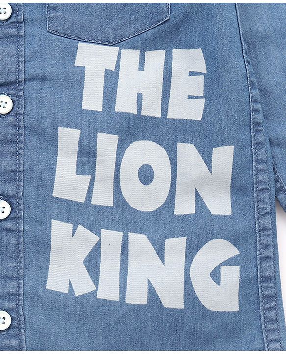 Babyhug Disney Denim Woven Full Sleeves Shirt with Lion King Graphics - Light Blue