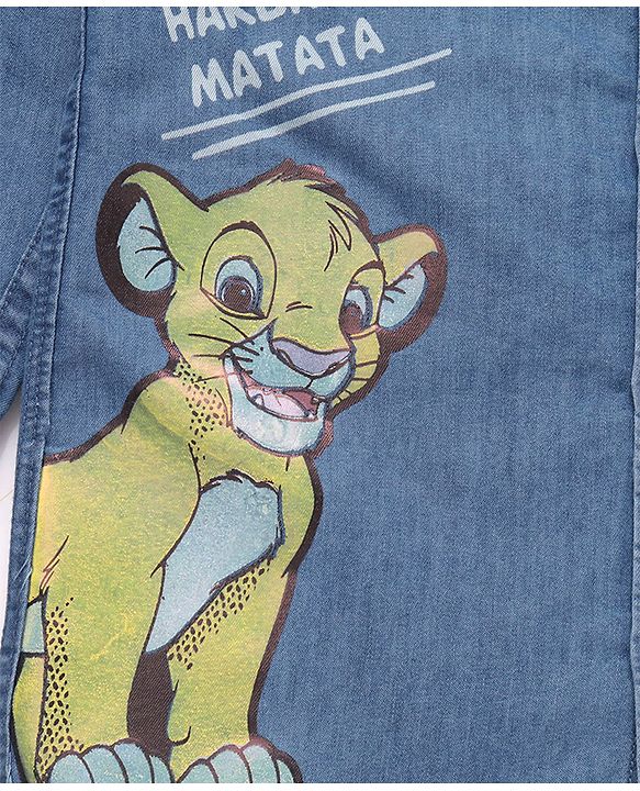 Babyhug Disney Denim Woven Full Sleeves Shirt with Lion King Graphics - Light Blue