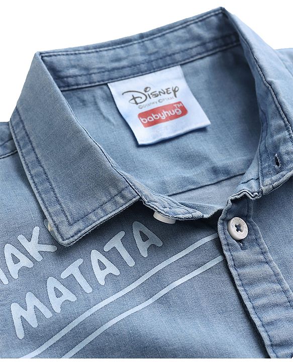 Babyhug Disney Denim Woven Full Sleeves Shirt with Lion King Graphics - Light Blue