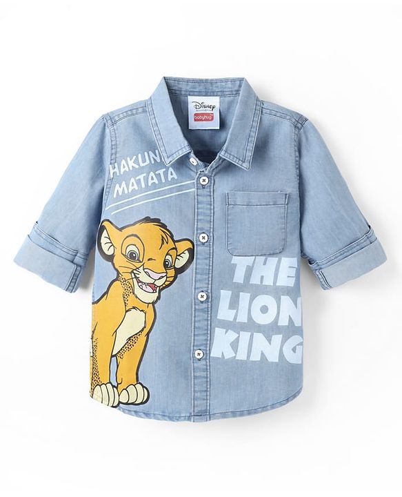 Babyhug Disney Denim Woven Full Sleeves Shirt with Lion King Graphics - Light Blue