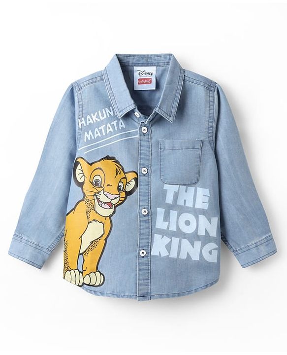 Babyhug Disney Denim Woven Full Sleeves Shirt with Lion King Graphics - Light Blue