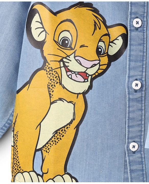 Babyhug Disney Denim Woven Full Sleeves Shirt with Lion King Graphics - Light Blue